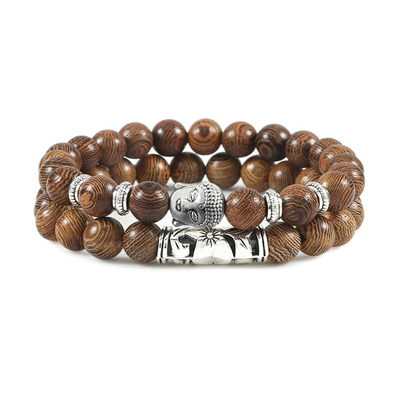 2pcs/set Buddha Head Bracelet for Women Men Natural Tiger Eye Lava Stone Yoga Beads Distance Bracelets Charm