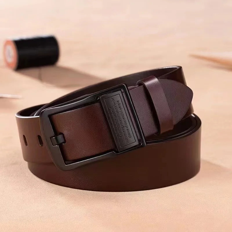 Leather Cowhide Men's Belt Metal Alloy Pin Buckle Adult Waist Male Strap Brand