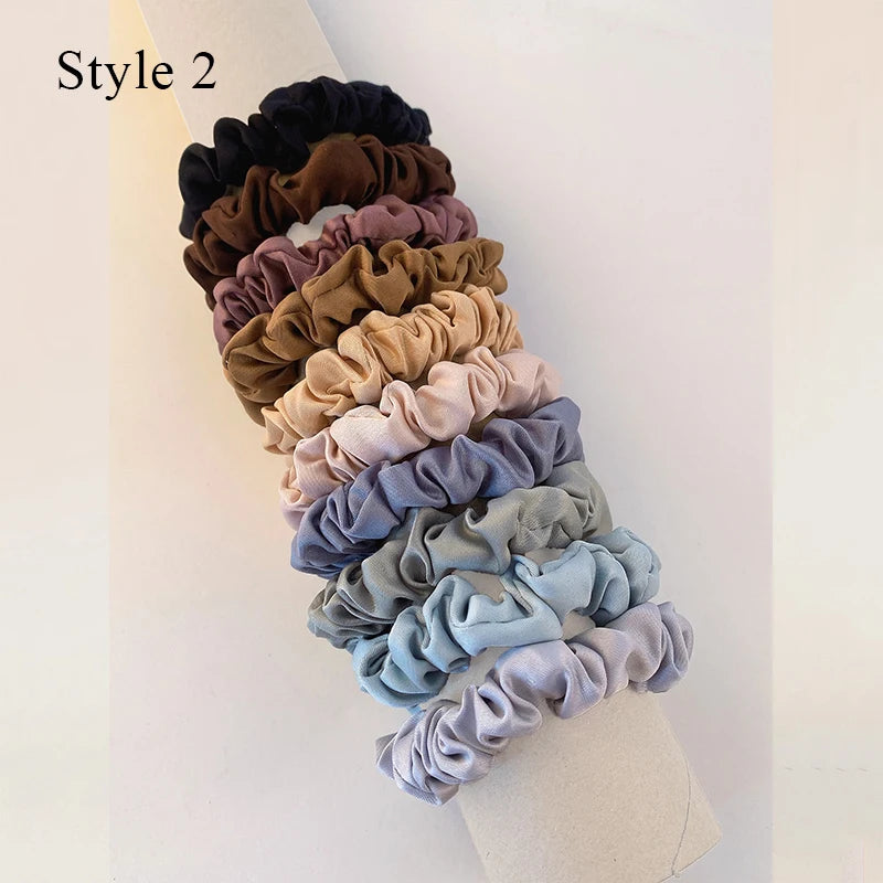 10pcs/pack Women Solid Color Satin Silk Scrunchies Elastic Hair Bands  Ponytail Holder