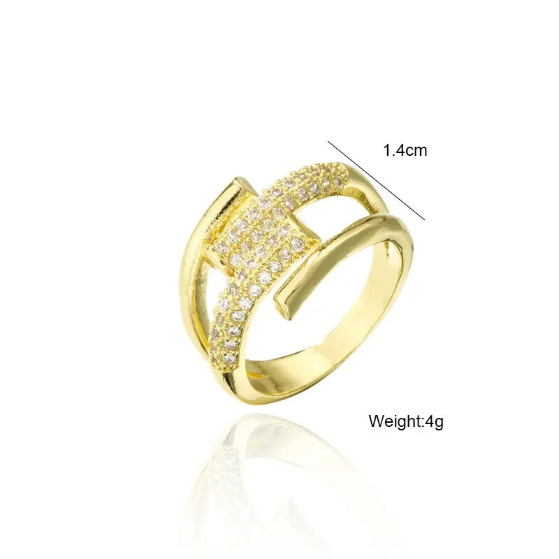 Luxury Adjustable Irregular Claw Leniency Gold Color CZ Zirconia Cross Opening Ring Luxury Jewelry For Party Wedding