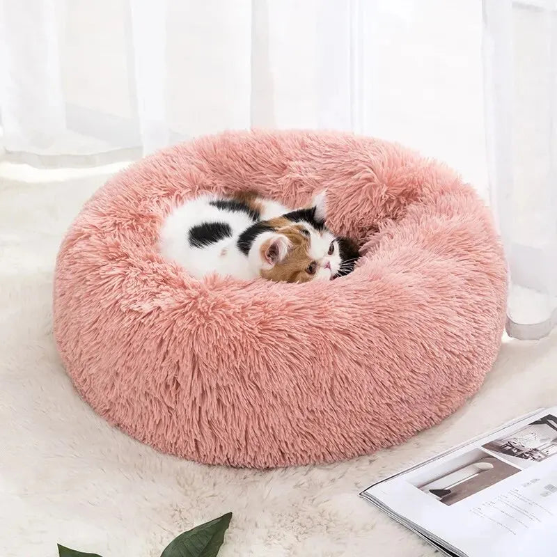 Cat Nest Round Soft Shaggy Mat for Kittens Chihuahua Indoor Dog Cat Bed Removable Machine Washable Pillow Bed