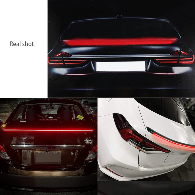 120cm Led Spoiler Light Universal Carbon Fiber Car Rear Spoiler Flow Lamp The Third Brake Light Stop Signal Lights 12V