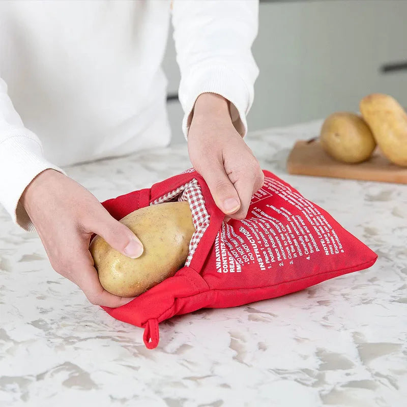 Microwave Potato Bag Reusable Potato Cooker Bag Baked Potato Cooker  Red Pouch