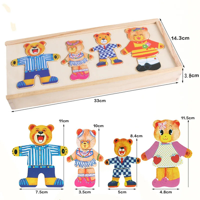 Cartoon Change Clothes Kids Early Educational Wooden Toy Jigsaw Puzzle Bear Dressing Game Montessori Baby Toys For Children Gift