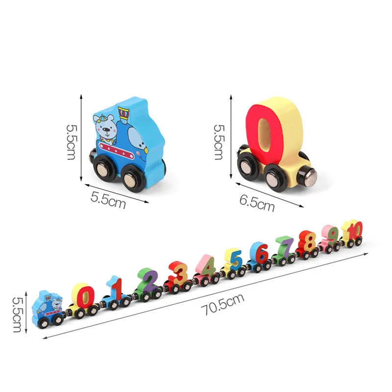 Magnetic Wooden Train Set 12Pcs Number Wooden Toy Learning Cars with Numbers Color Train for Kids Toddler 2-5 Montessori Toys