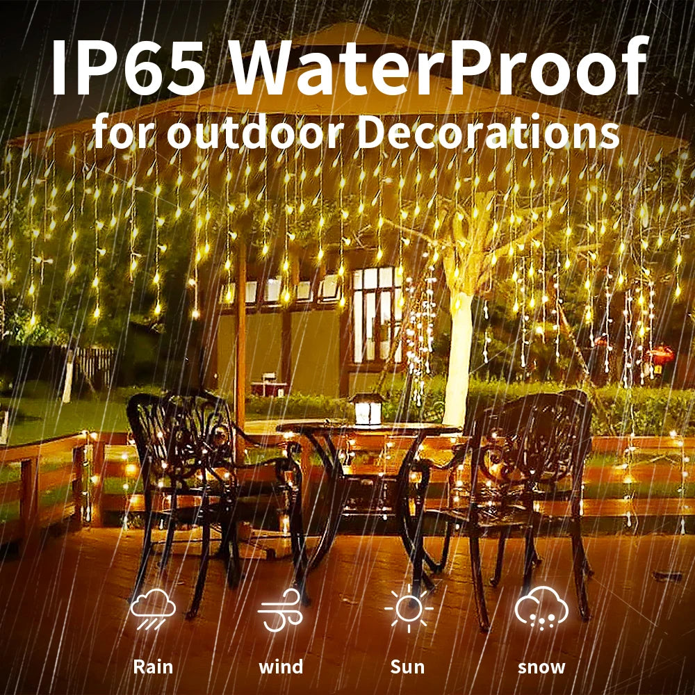 LED Solar Icicle String Lights 3.5M Waterproof 8Mode Fairy Garland For Wedding