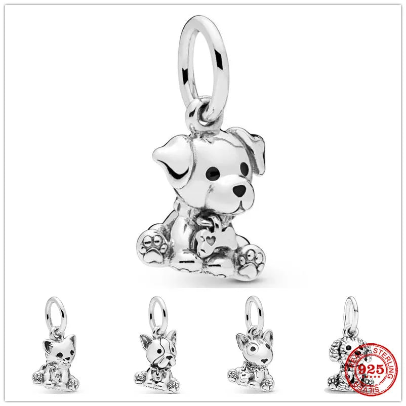 Silver 925 Labrador Bulldog Bull Terrier Poodle Puppy Cat Hanging Charm Bead Fit Original Bracelet DIY Jewelry For Women