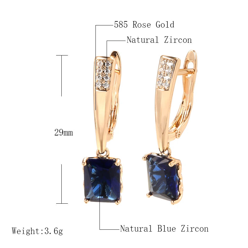 Mysterious Blue Natural Zircon Long Earring For Women Luxury 585 Rose Gold Color Wedding Earrings Fine Jewelry