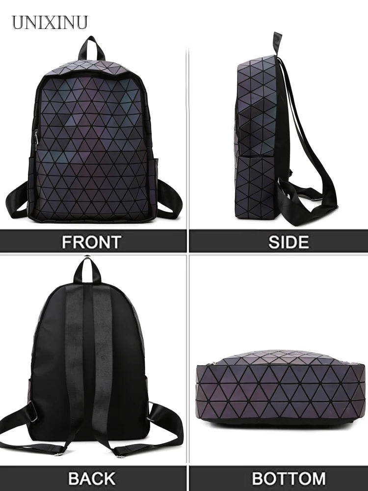 Geometric Men's Backpack Holographic Luminous Backpacks Student Reflective Bag