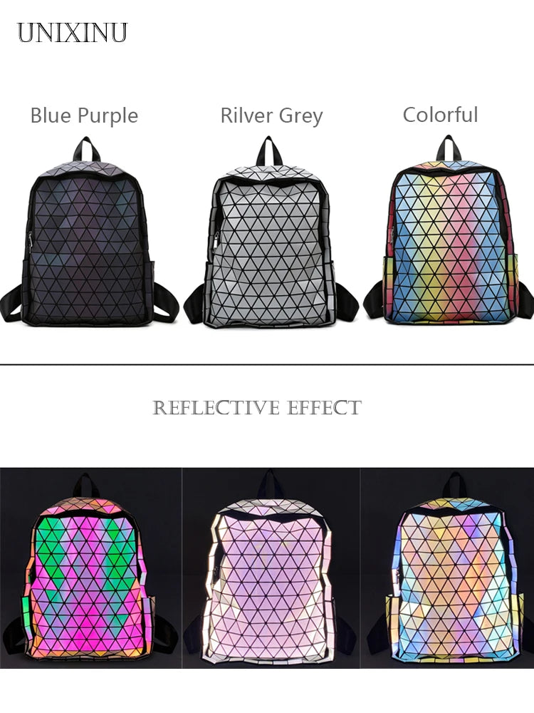 Geometric Men's Backpack Holographic Luminous Backpacks Student Reflective Bag