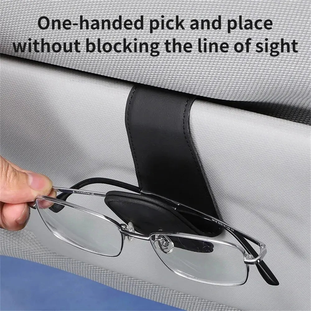 Car Auto Sun Visor Eyeglass Hanger Clip Leather Glasses Holder Magnetic