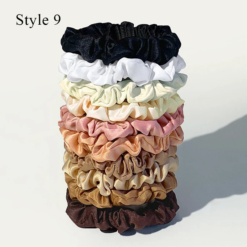 10pcs/pack Women Solid Color Satin Silk Scrunchies Elastic Hair Bands  Ponytail Holder