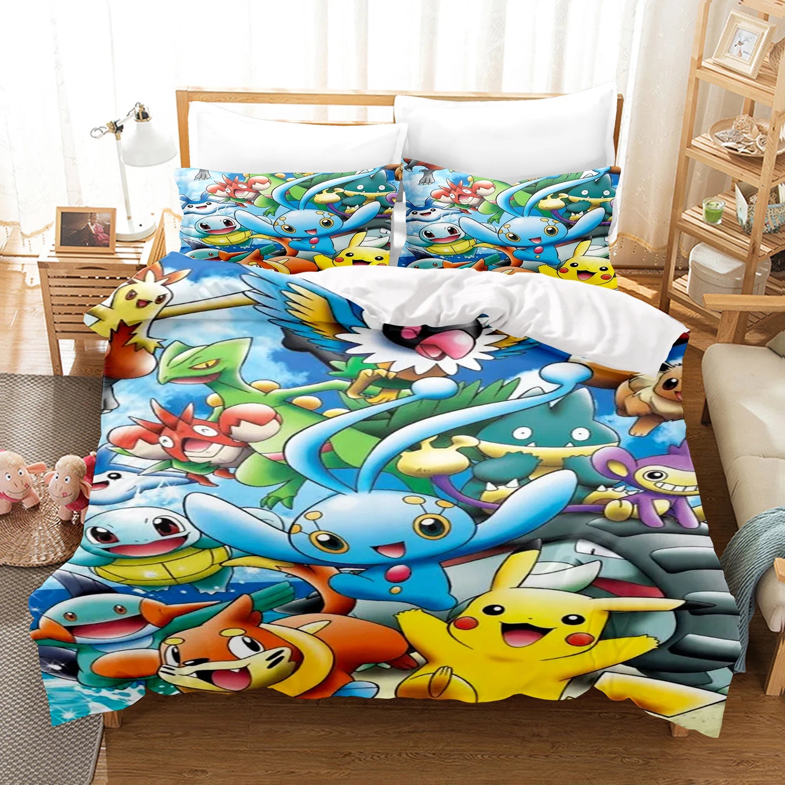 Pokémon 3D Bedding Set 3-Piece 1 Quilt Duvet Cover King Size 100% Polyester