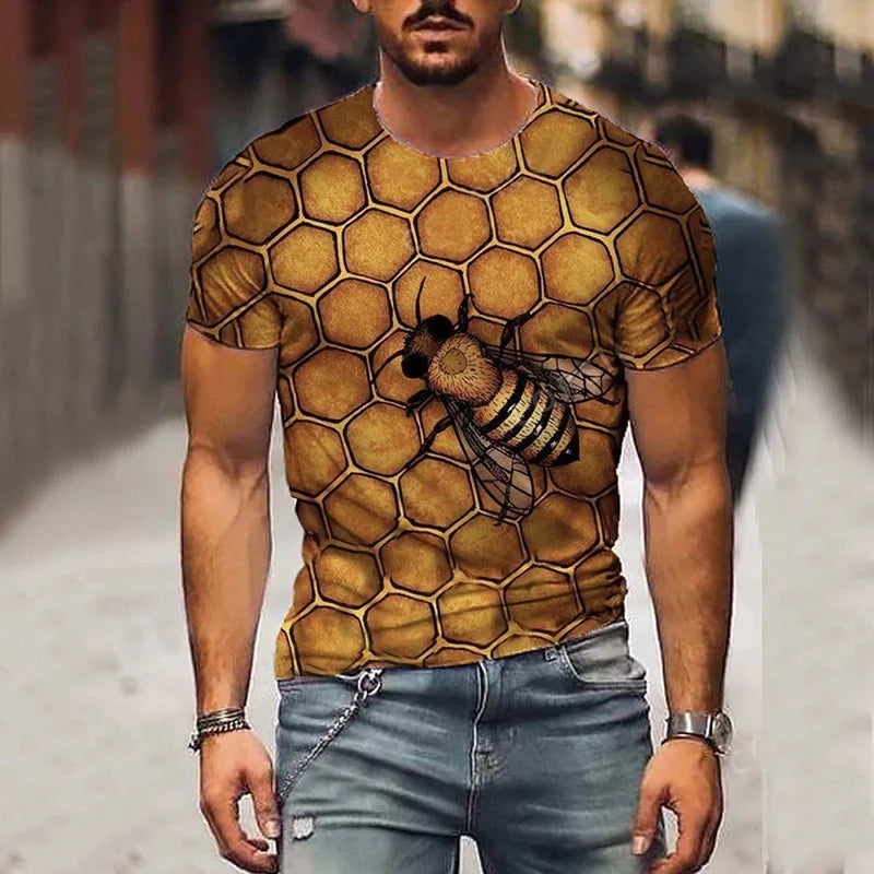 Men's T-Shirt 3D Print Tee Funny Bee Summer Short Sleeve T-Shirt O-Neck Tops