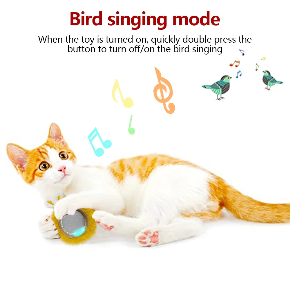 Rabbit Ear Interactive Cat Toy Ball Smart Cat Toys with Bird Sound LED Light Motion Activate Rolling Ball Electric Cats Toy