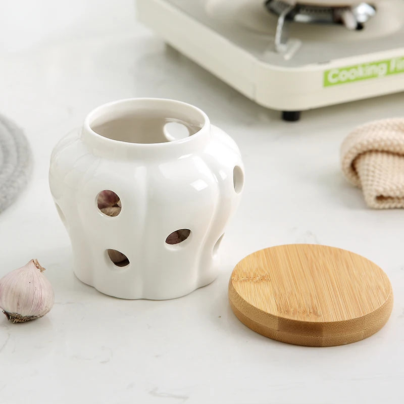 Hollow Ventilated Ceramic Storage Jar Ginger Garlic Storage Box