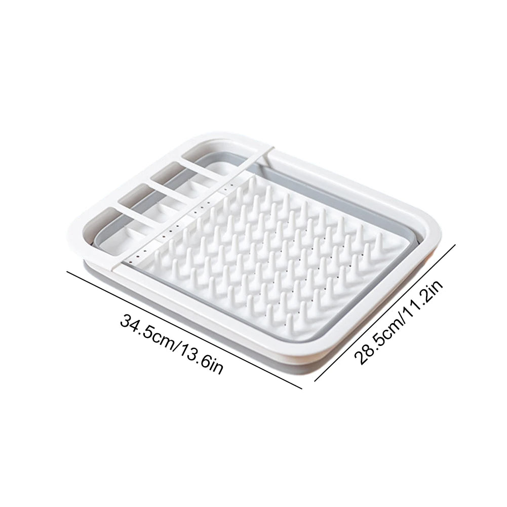 Collapsible Dish Drainer Kitchen Storage Tray With Cutlery Divider Plastic Sink