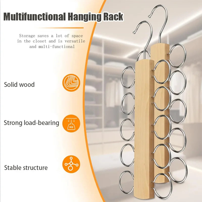 1PCS Wooden Hanger,10 Holes Tie Organizer Holder for Closet,Space Saving Hangers