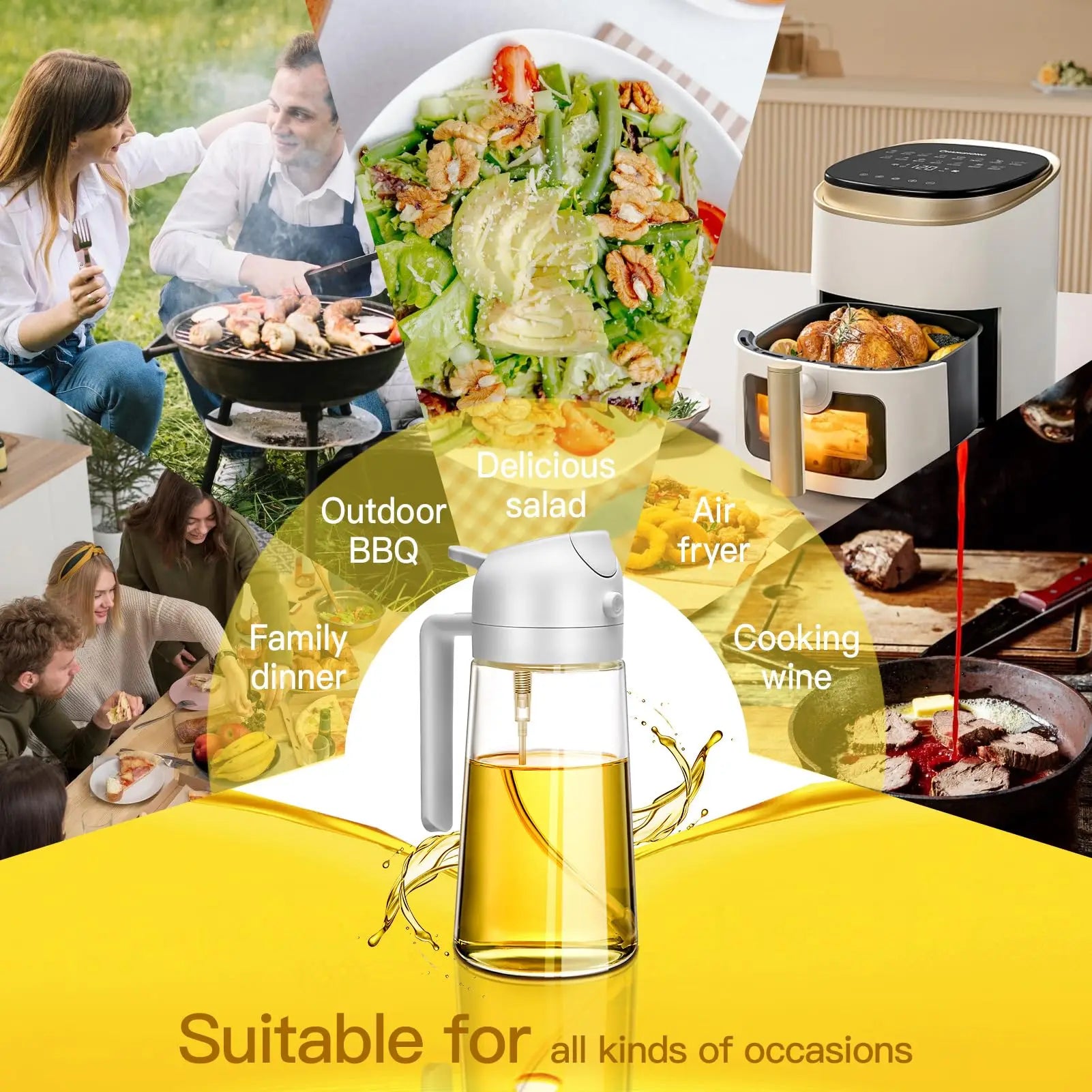 2-in-1 Sprayer Pourer Oil Empty Bottle Plastic Oil Container Dispenser Vaporizer for Kitchen Barbecue Camping Cooking Utensils