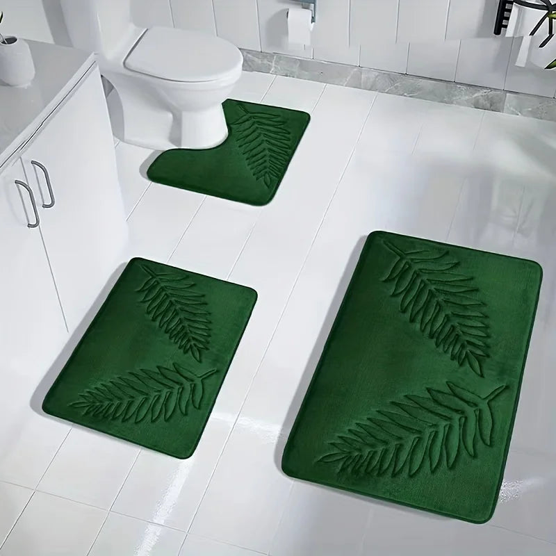 1pc leaf patterned bathtub mat with simple embossed design, suitable for use as a water absorbing toilet mat in the bathroom