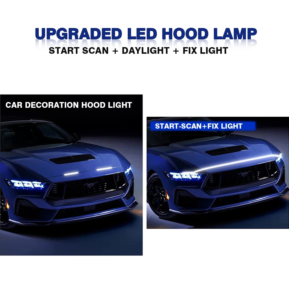 LED Scan Starting Car Hood Decorative Lamp Universal Car Daytime Running Light DRL Dynamic Auto Tuning Headlight Strip 12V