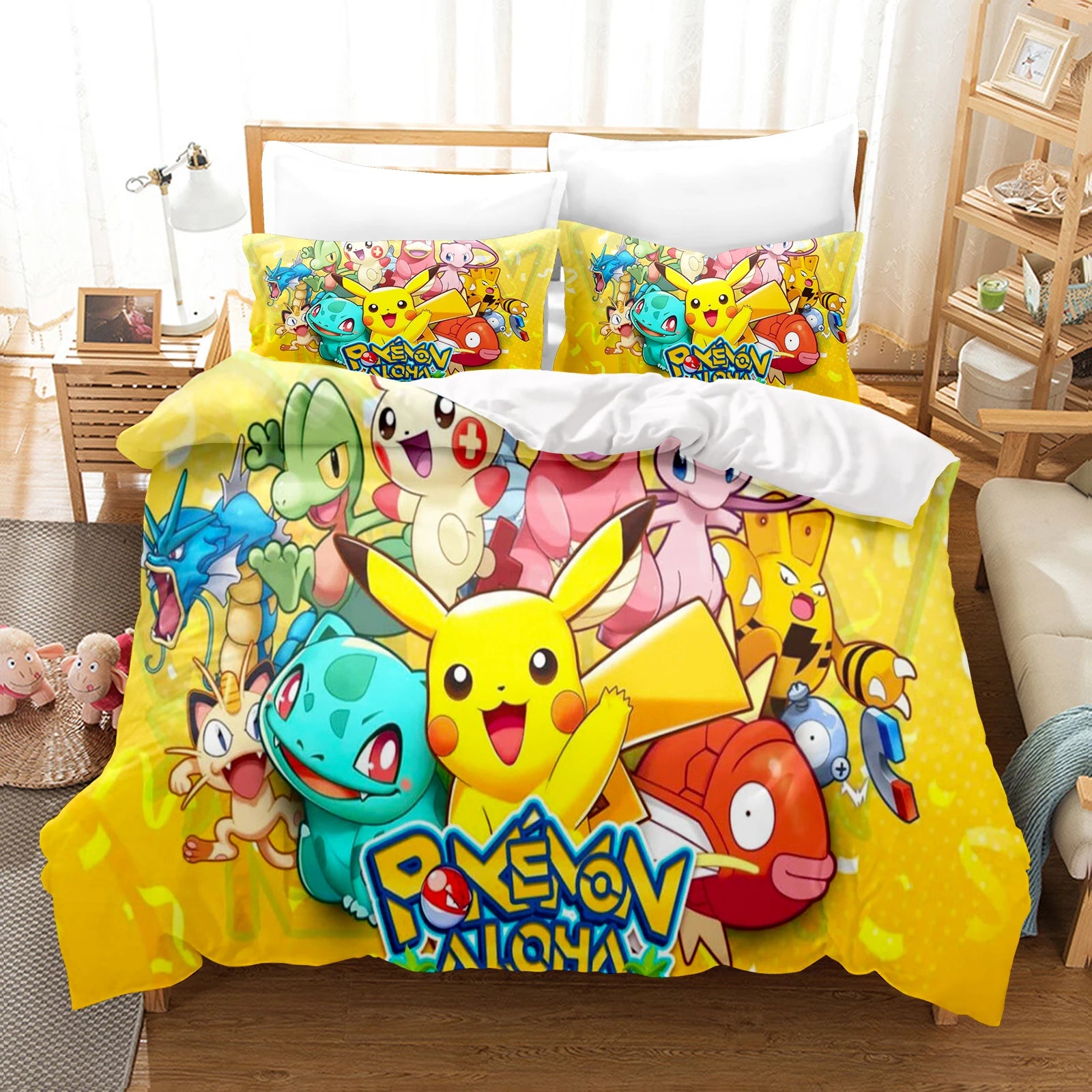 Pokémon 3D Bedding Set 3-Piece 1 Quilt Duvet Cover King Size 100% Polyester