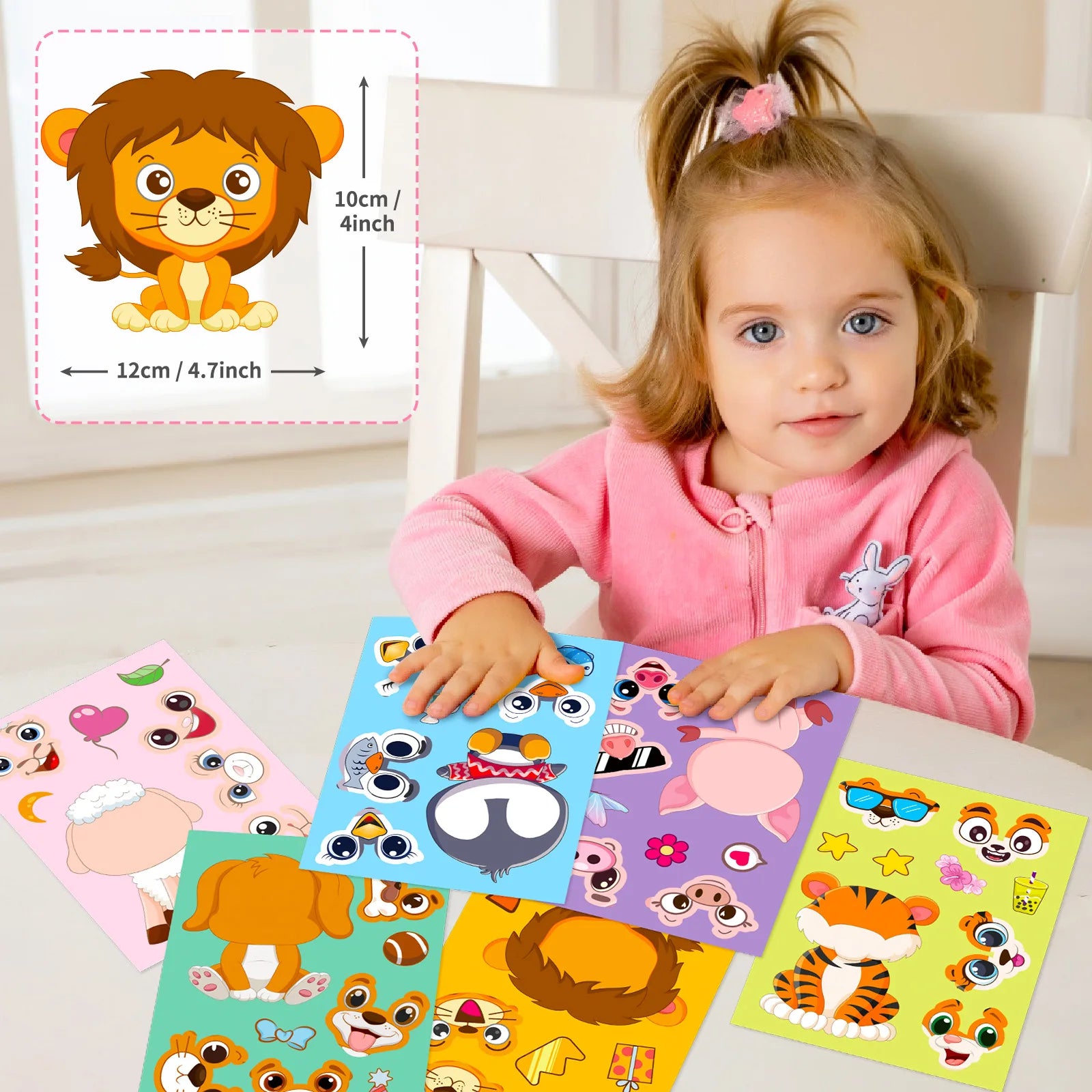 6/12Sheets DIY Animal Puzzle Stickers Make-a-Face Tiger Lion Dog Pig Children Educational