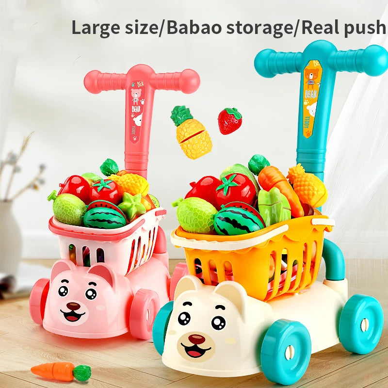 Children's supermarket shopping cart baby trolley toy fruit cut simulation toy