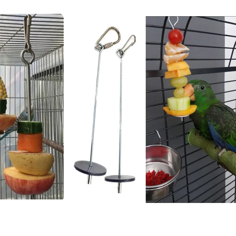 Pet Parrots Birds Food Holder Stainless Steel Fruit Spear Stick Fruit Vegetable Skewer Feeder Foraging Toys Metal Bird Feeder