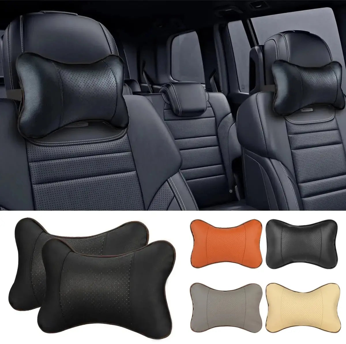 Car Neck Pillows Both Side Pu Leather 1pcs Pack Headrest For Head Pain Relief