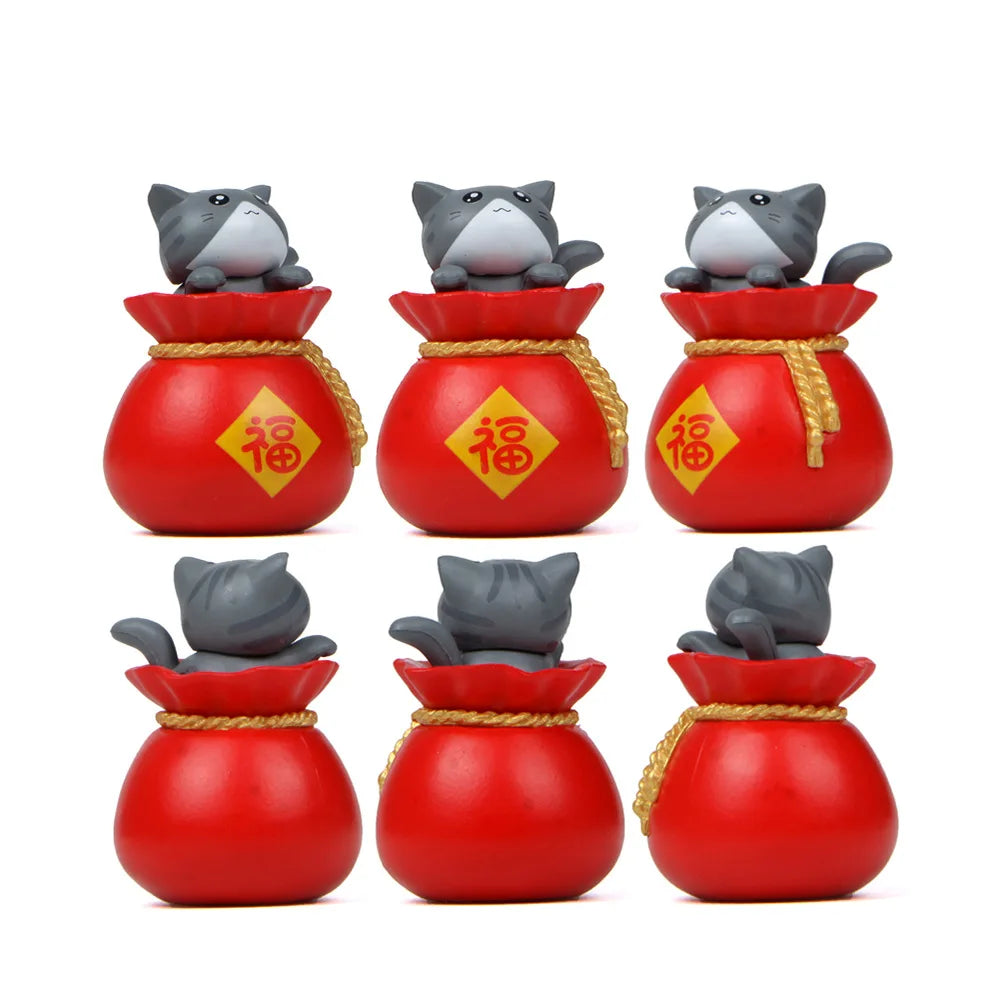 Blessing Bag Cat Ornament Miniature Figurines Kitten Statue Gift for Kids Children Baby Room Pot Home Decoration Garden Tools