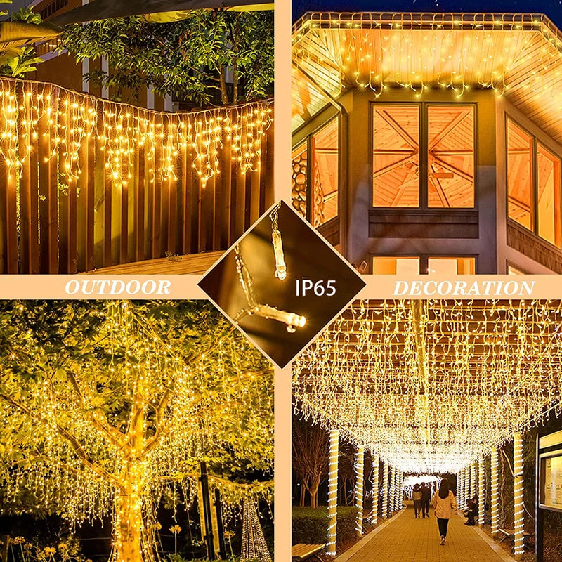 LED Solar Icicle String Lights 3.5M Waterproof 8Mode Fairy Garland For Wedding