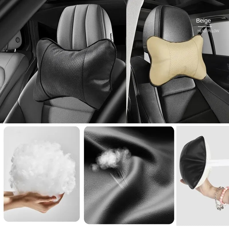 Car Neck Pillows Both Side Pu Leather 1pcs Pack Headrest For Head Pain Relief