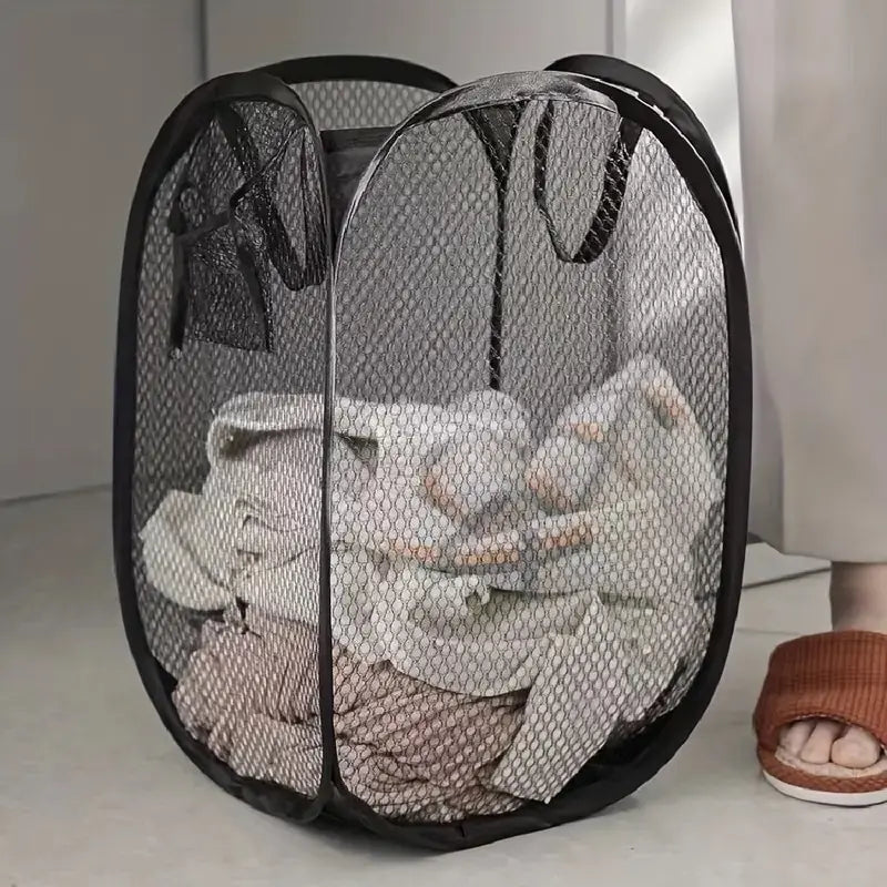 Mesh Pop-up Laundry Basket Foldable Dirty Clothes Storage Basket Large Capacity