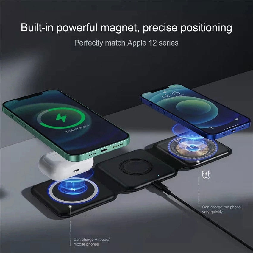 30W 3 in 1 Magnetic Wireless Charger Pad Stand for iPhone