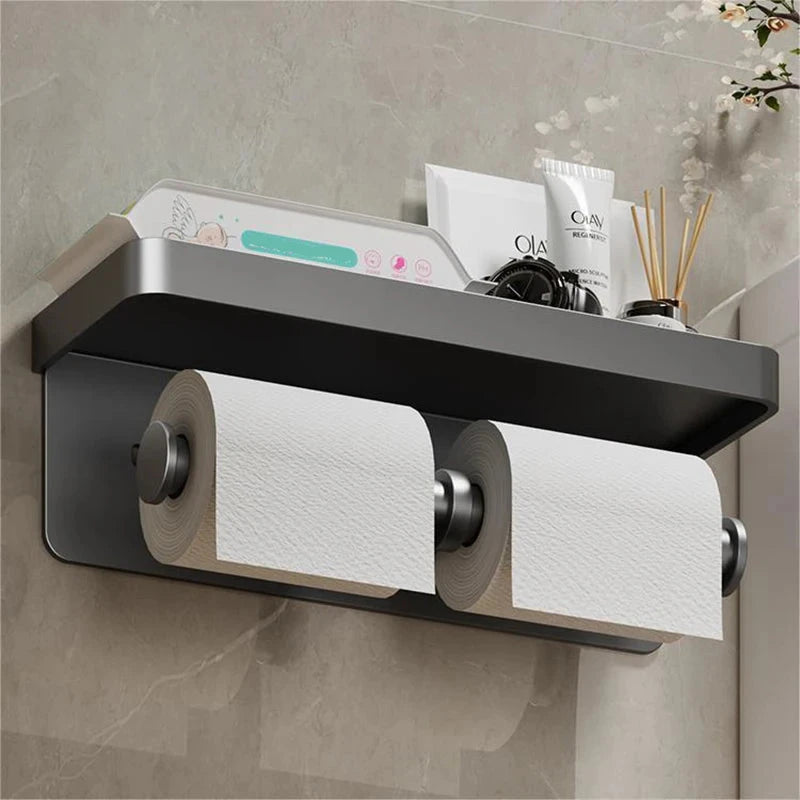 Aluminum Alloy Toilet Paper Holder Bathroom Wall Mount Paper Phone Holder Shelf