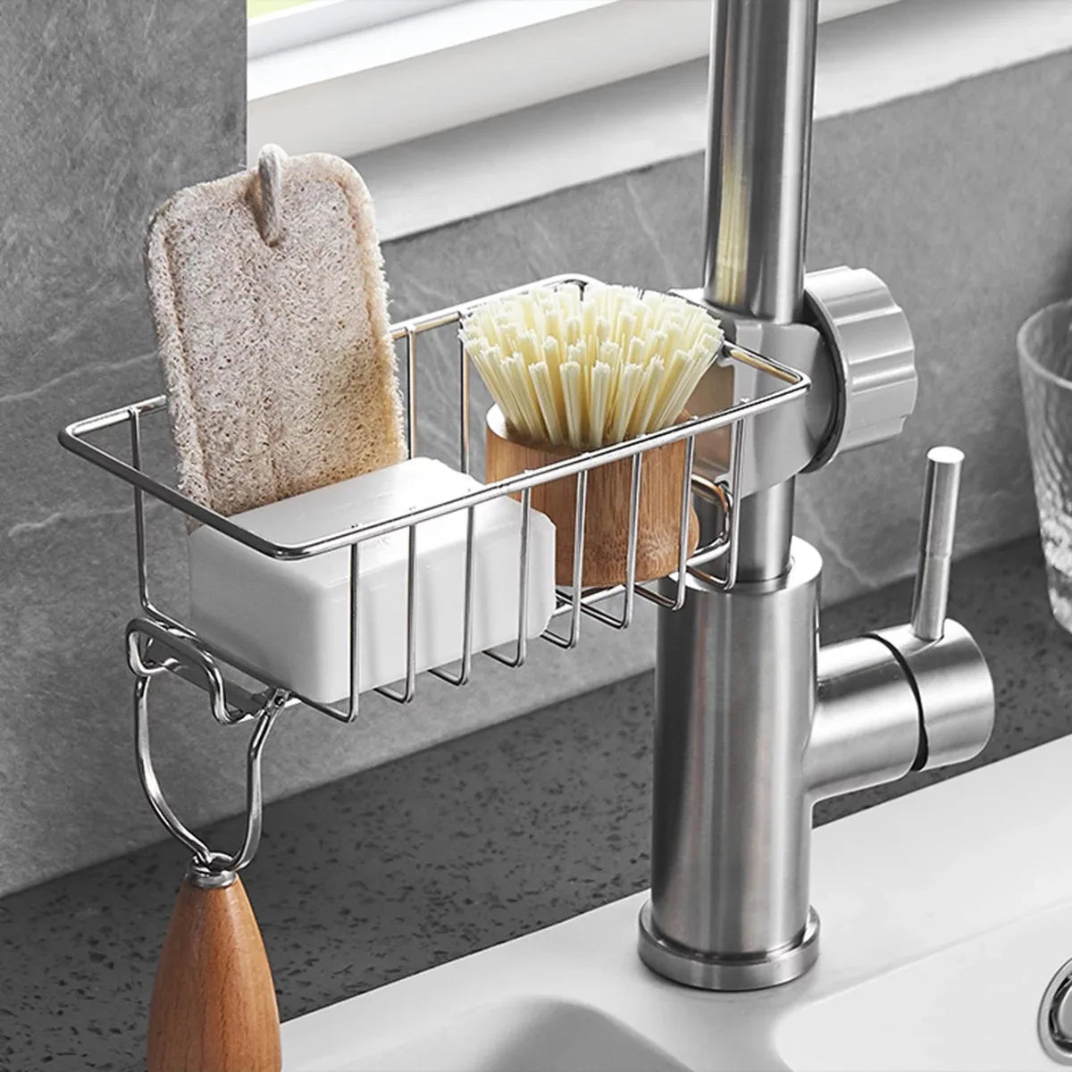 Kitchen Stainless Steel Sink Drain Rack Sponge Storage Faucet Holder Soap Drainer