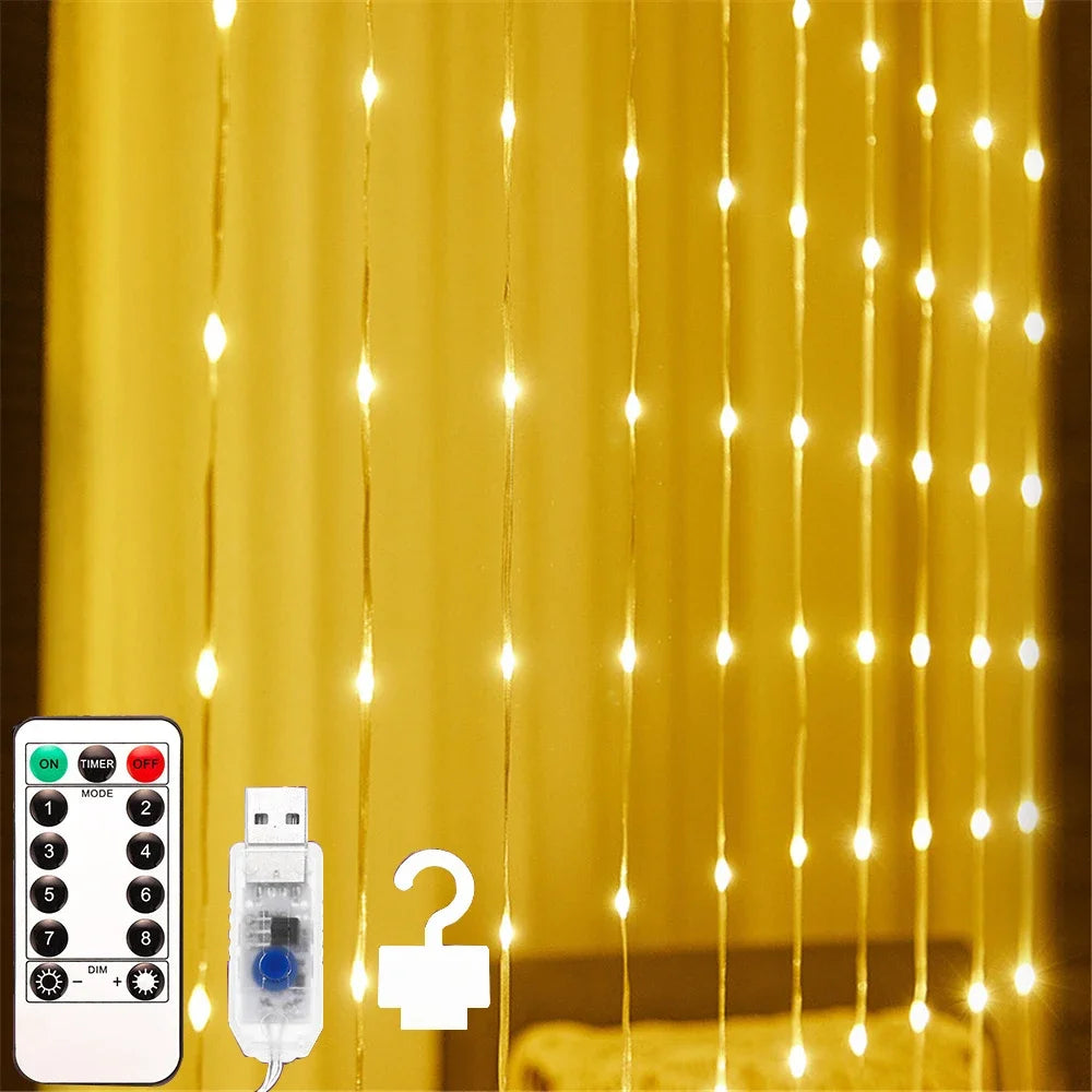 Waterfall Window Curtain String Lights Twinkle Star 3x3M LED  Wall Decorations