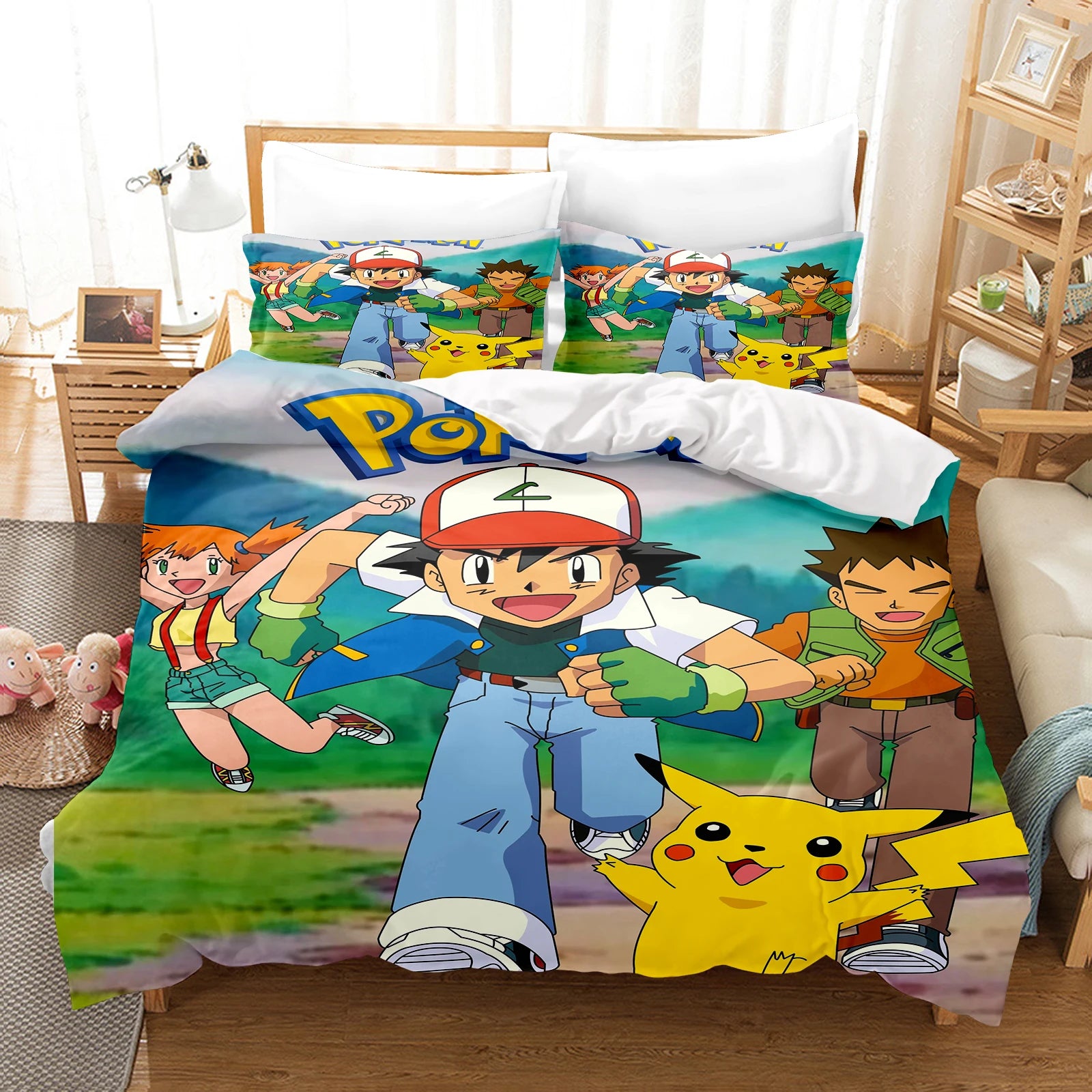 Pokémon 3D Bedding Set 3-Piece 1 Quilt Duvet Cover King Size 100% Polyester