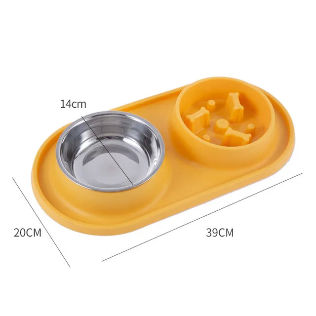 Dog Double Bowl With Silicone Mat Cat Pet Food Water Feeder Drinking Bowls Stainless Steel Anti-Choking Non-Slip Basin