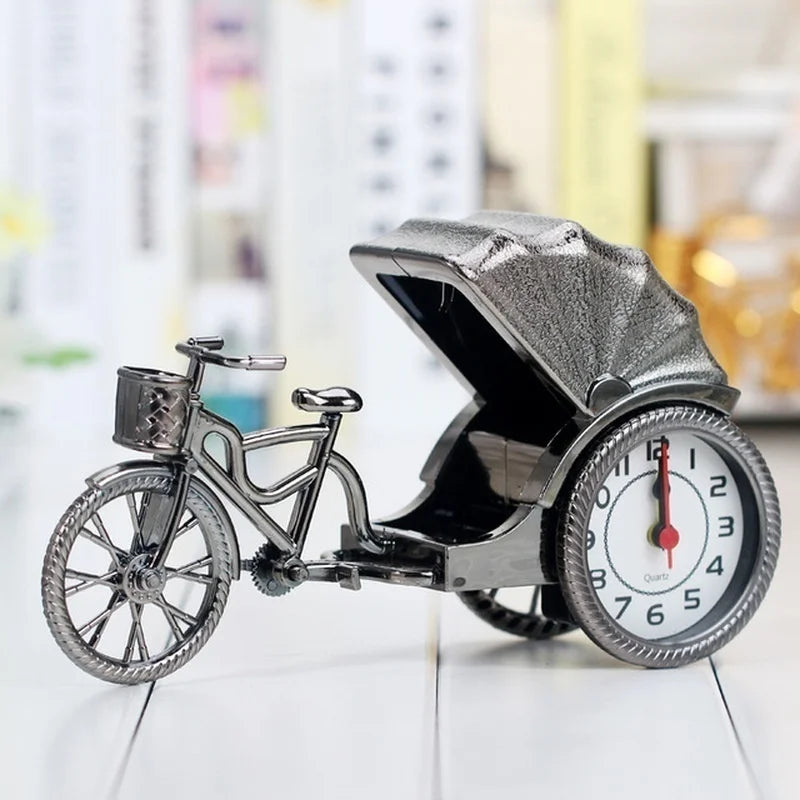 Classical Retro Creative Rickshaw Shaped Desktop Decoration Alarm Clock Student Kids Bedside Clock Cute Child Alarm Clock