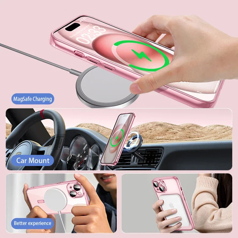 Silicone TPU Transparent Case Plus Magsafe Magnetic Lens Film Protect Cover for iPhone 16 15 14 13 12 11 Pro Max