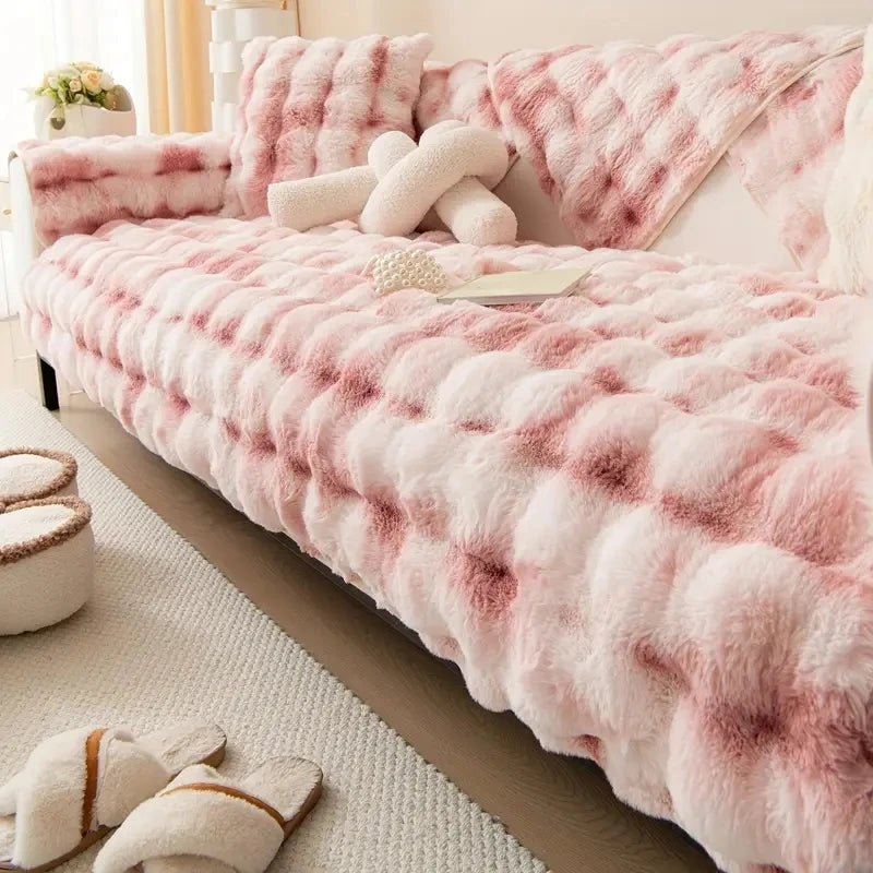 Thicken Imitation Rabbit Fur Plush Sofa Slipcover Non-slip  Soft Sofa Towel