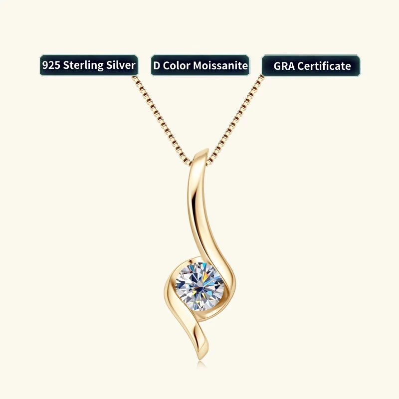 1.0 Carat Moissanite Twist Necklaces for Women 100% 925 Silver Drop Pendant