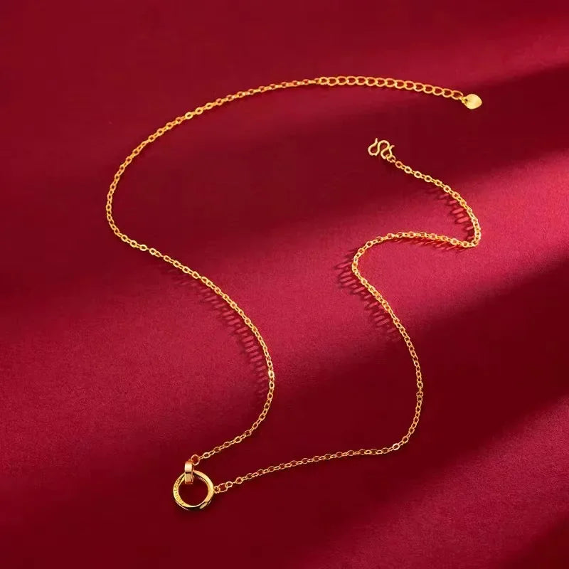 Ring Pendant Necklace 9999 real gold 24K Women Light Luxury Necklace