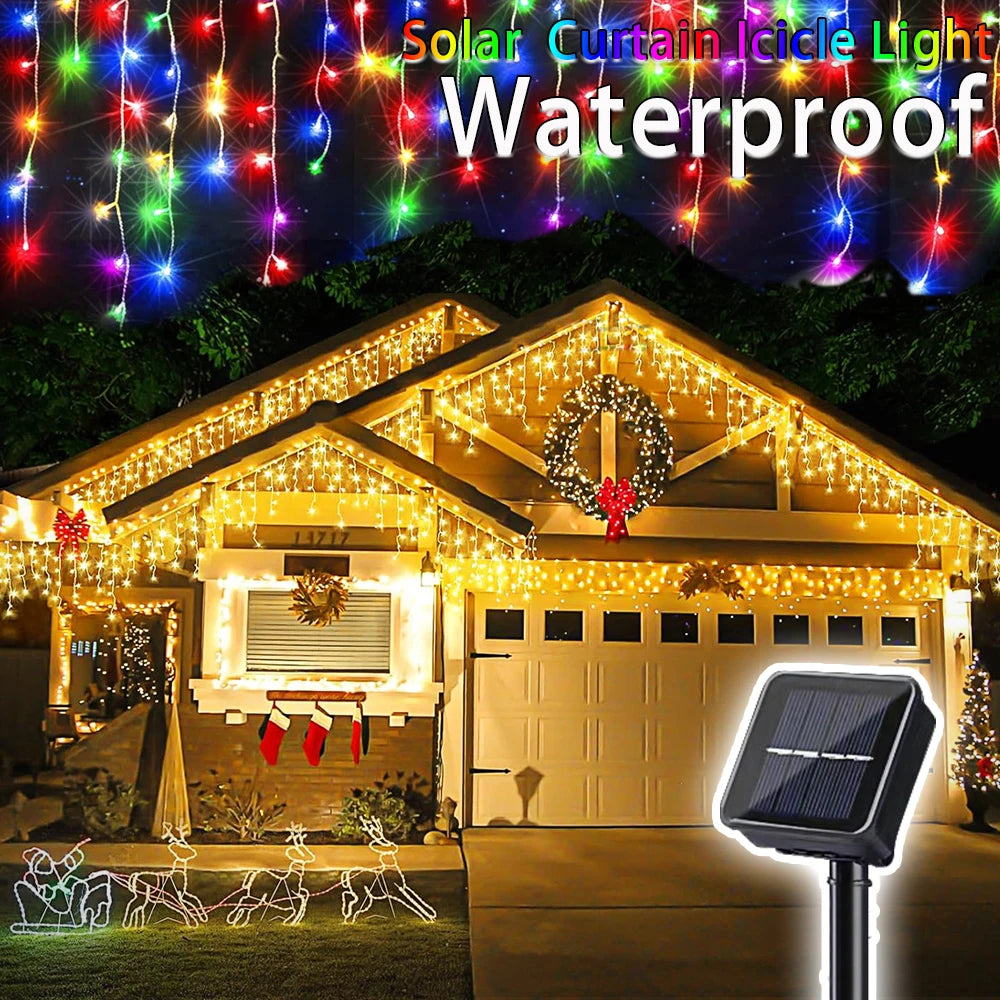 LED Solar Icicle String Lights 3.5M Waterproof 8Mode Fairy Garland For Wedding