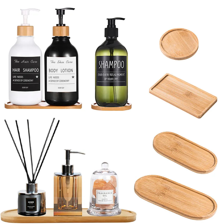 Wooden Soap Dispenser Tray Vanity Countertop Bottles Organizer Holder Round Square Candles Jewelry Storage Tray for Bathroom