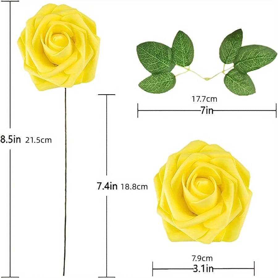 25pcs Artificial Flowers, Fake Flowers Roses W/stem For DIY Wedding Bouquets