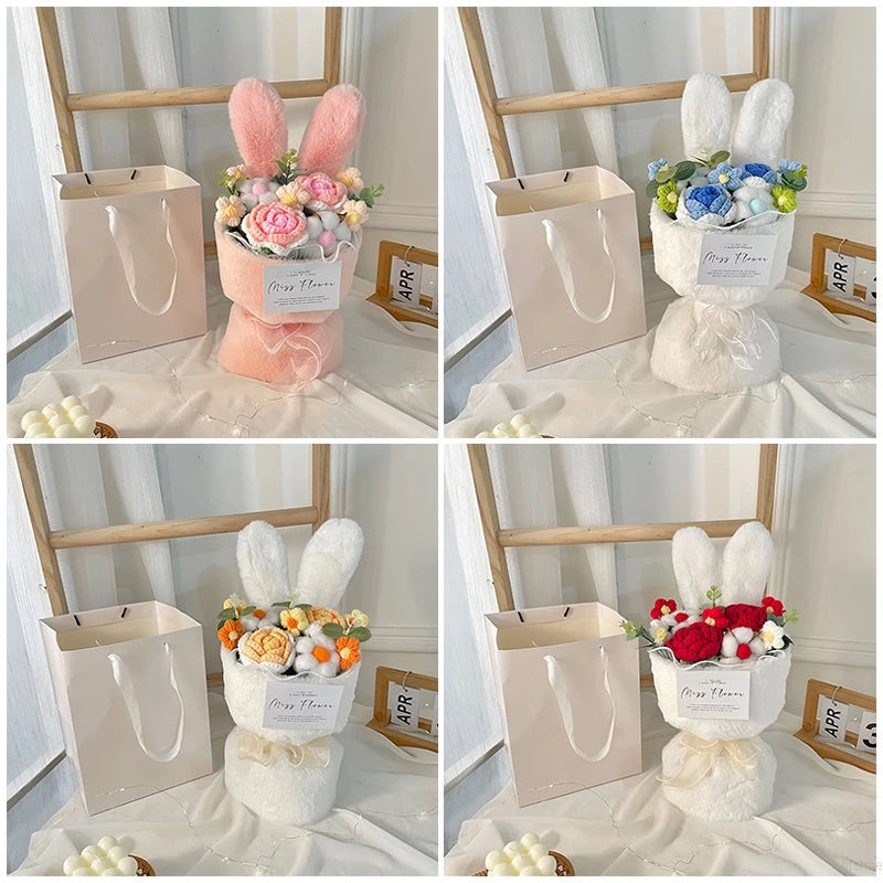 Graduation Flower Bouquet Rabbit Kawaii Doll Cute Crochet Flower Bouquet  Valentine's Day Gift Wedding Party Decor