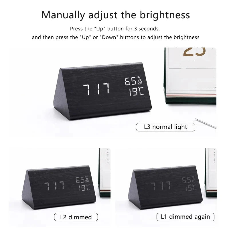 Digital Clock LED Wooden Alarm Clock Table Sound Control Electronic Clocks Desktop USB/AAA Powered Desperadoes Home Table Decor